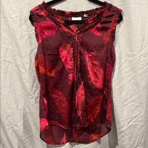 New York & Company Burgundy and Pink Feather Blouse